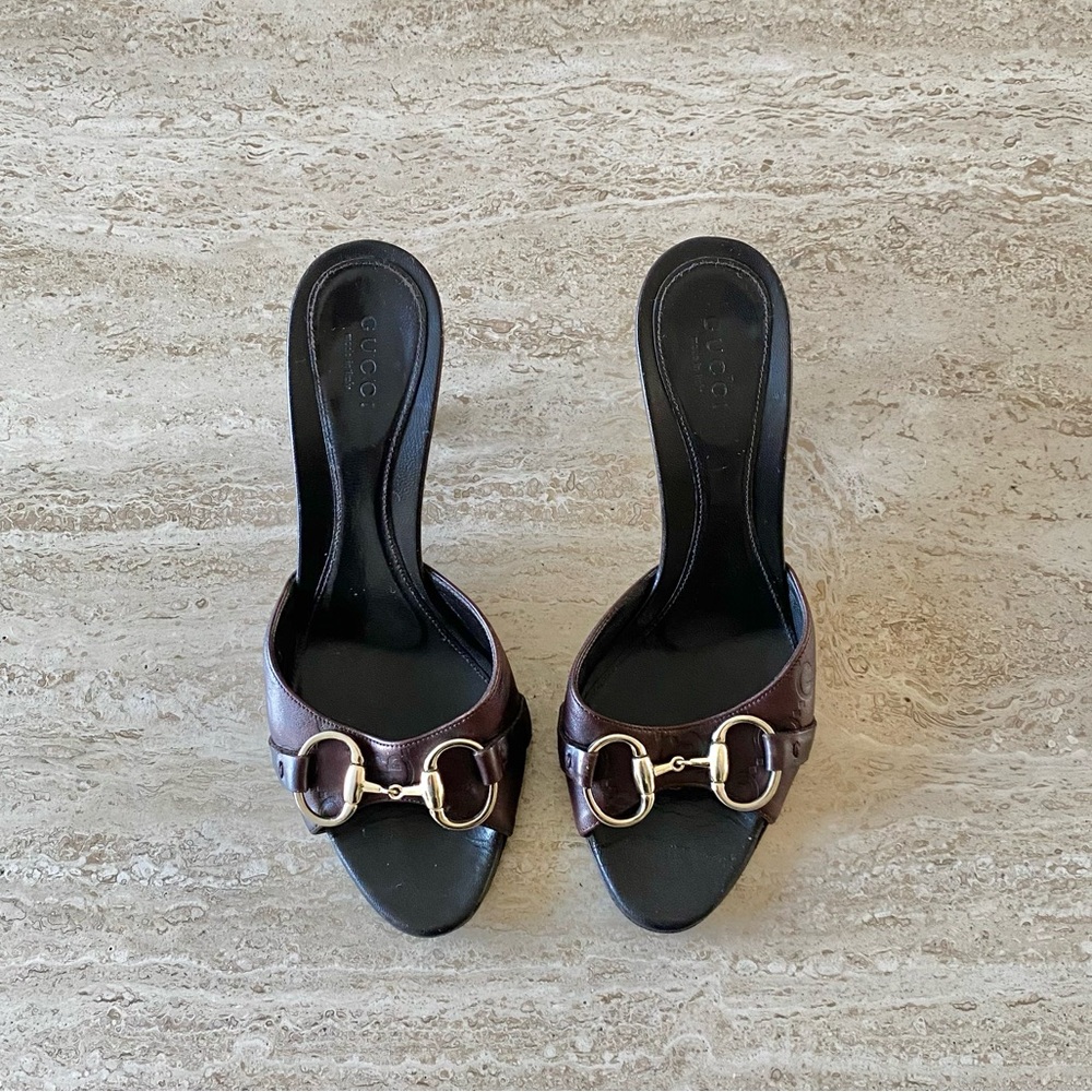 Vintage Gucci Guccissima Leather Horsebit Mule Sandal Heels